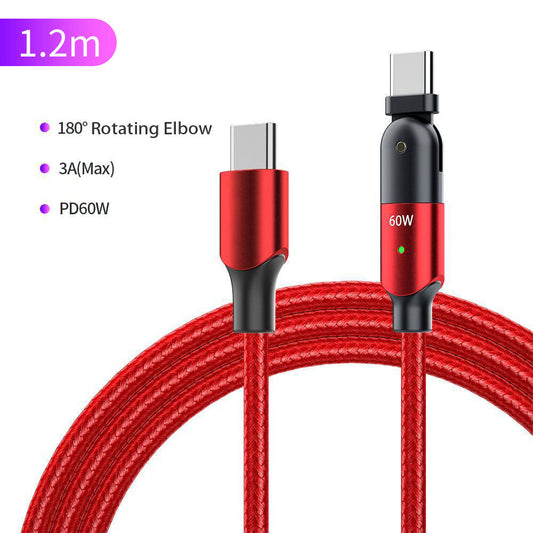 Glosrity 60W/100W USB C to C Cable 180° Rotation, Type C PD Fast Charging Cable Braided Cord