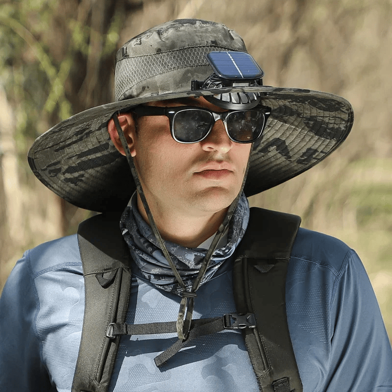 Glosrity Wide Brim Solar Fan Outdoor Fishing Hat-Solar & USB Charging