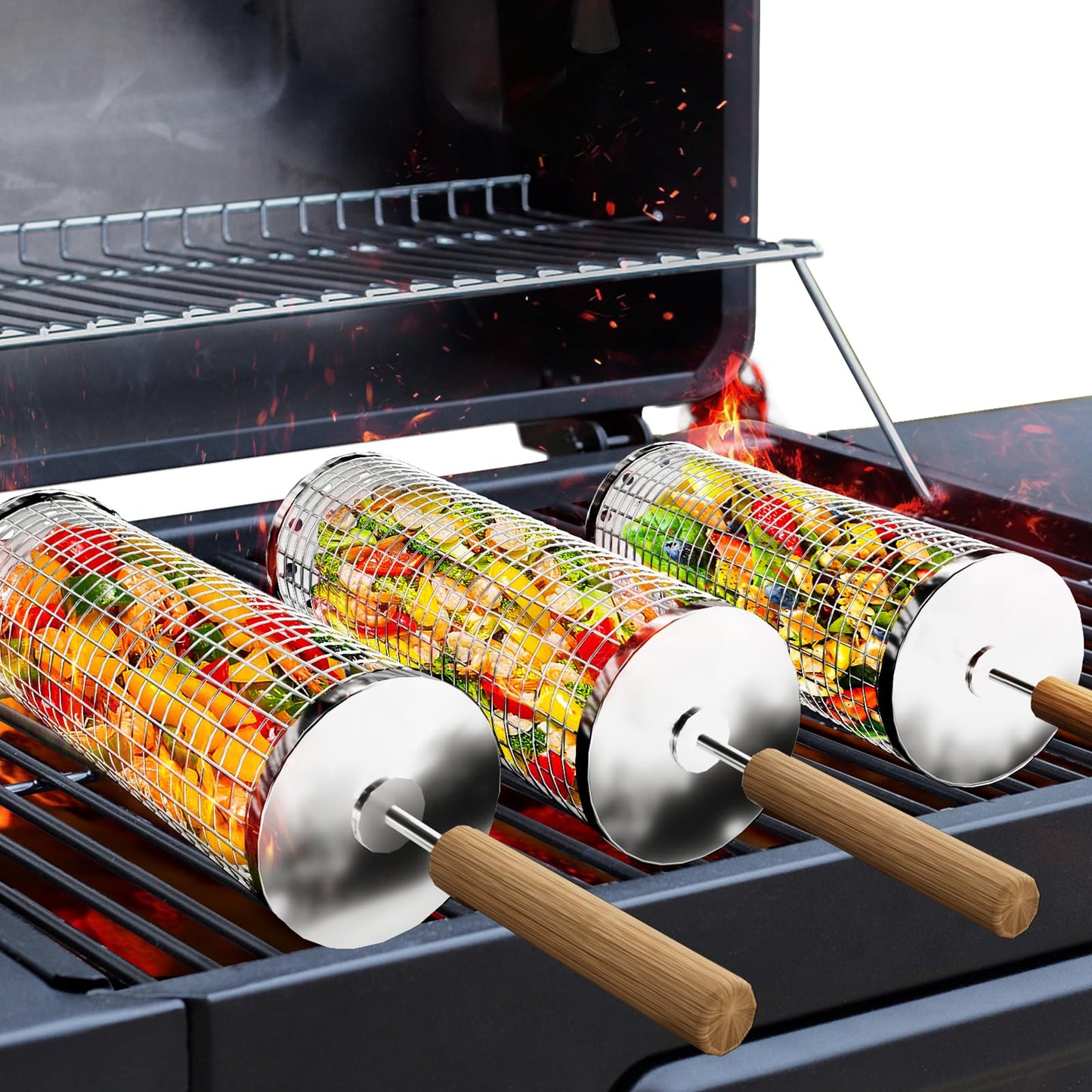 Rolling Grilling Basket with Handle